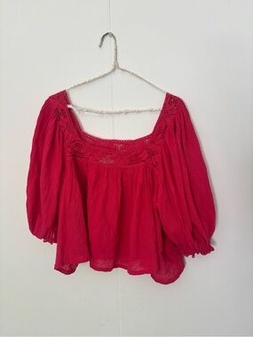 Jen's Pirate Booty Crocheted Square-Neck Peasant Blouse - Bright Pink